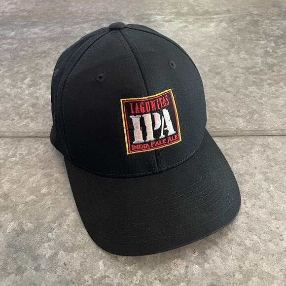 Lagunitas IPA India Pale Ale Embroidered Hat Fitted Cap Black S M Stretch Beer - Picture 1 of 9